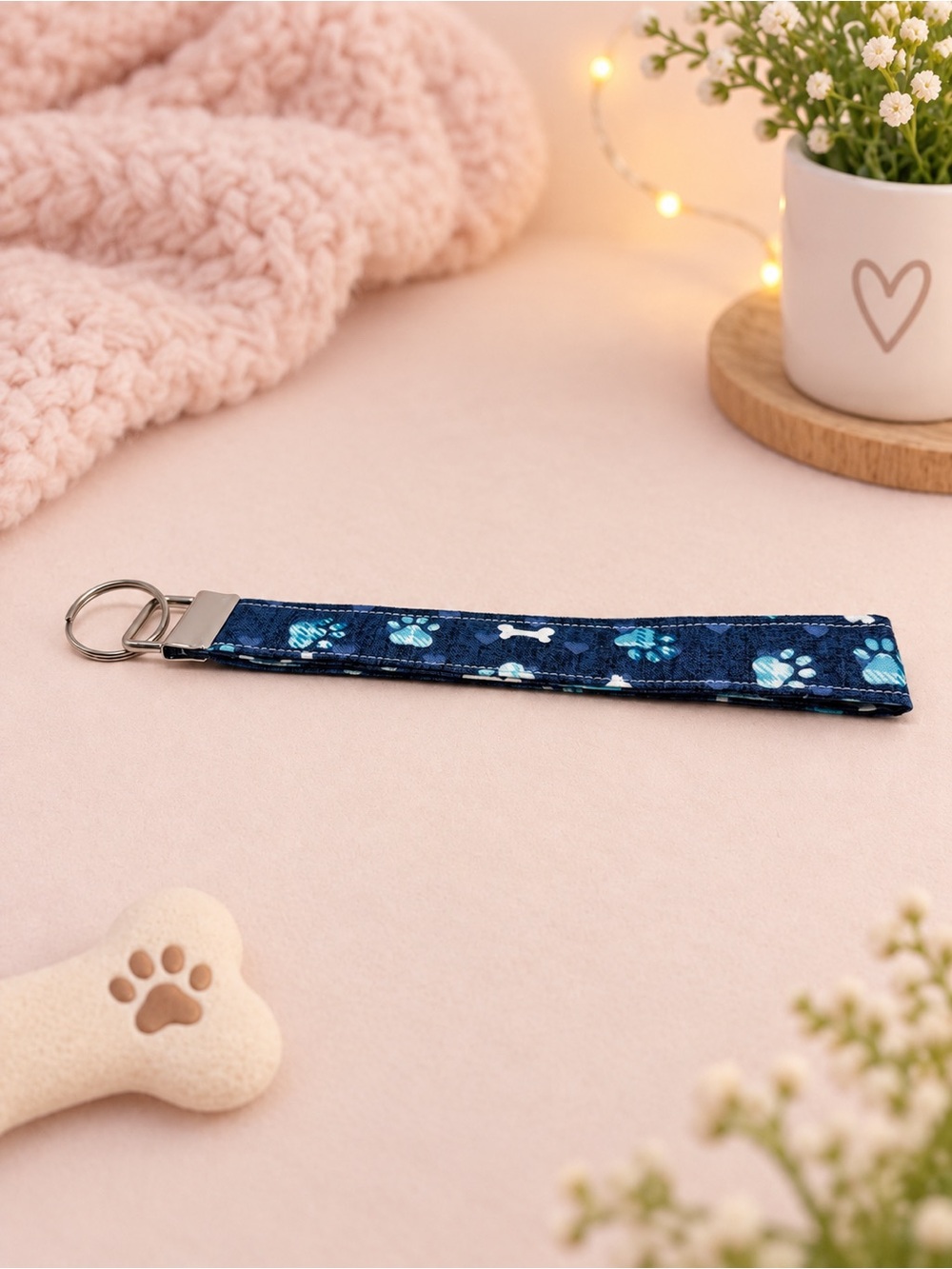 Dog Lover Blue Keychain Wristlet